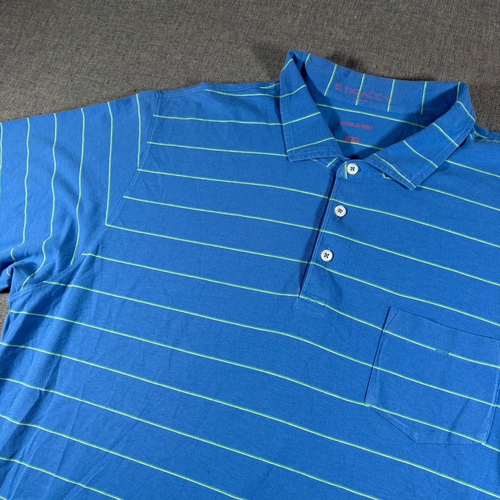 B. Draddy Polo Shirt Mens XXL Blue Striped Pima Cotton Waste Management Open